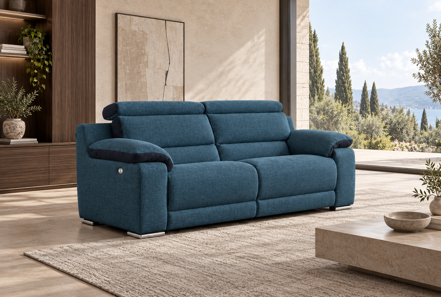 Divano letto NEWMIRO Murano 3 posti chiuso in tessuto blu petrolio
