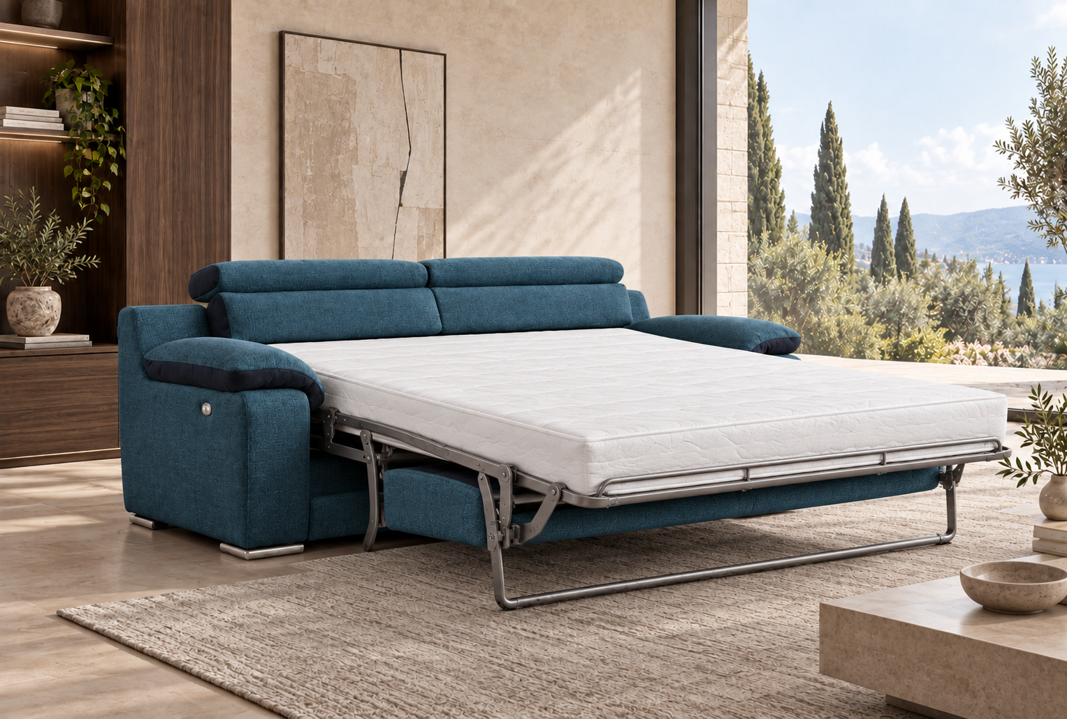 Divano letto NEWMIRO Murano completamente aperto in ambiente